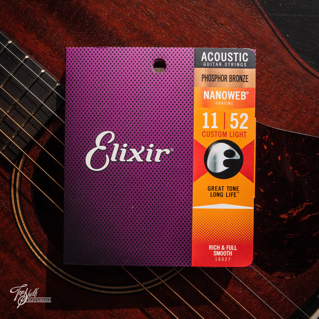 Elixir Custom Light Phosphor Bronze Acoustic Guitar Strings with Nanoweb Coating (11-52)