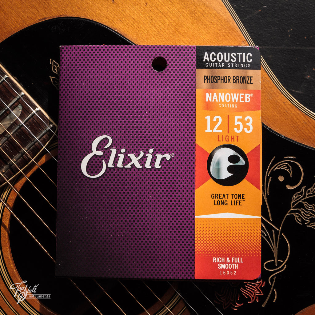 Elixir Light Phosphor Bronze Acoustic Guitar Strings with Nanoweb Coating (12-53)