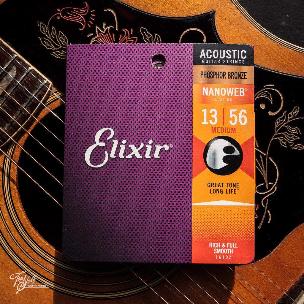 Elixir Light Phosphor Bronze Acoustic Guitar Strings with Nanoweb Coating (13-56)